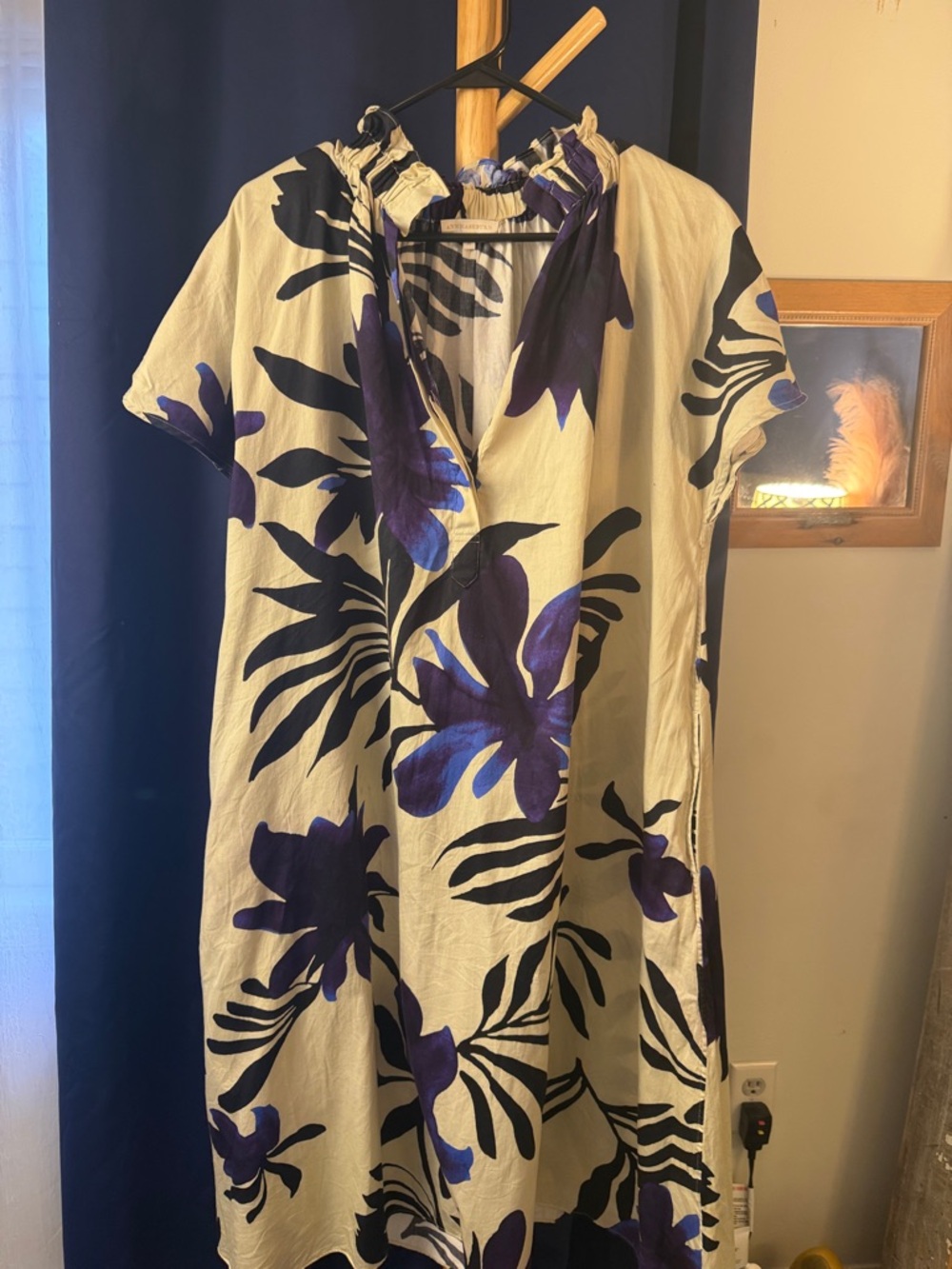 ANN MASHBURN Cream Maxi Dress with Navy & Purple Floral Print